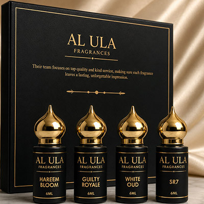 AL ULA Fragrances Collection A Attar Combo Pack, Long-Lasting Non-Alcoholic Roll-On Attar for Men & Women | Ideal Gift for Him & Her | Pack of 4 x 6ML