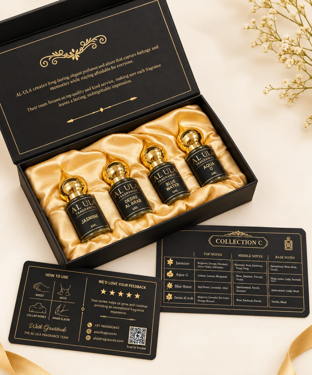 AL ULA Fragrances Collection C Attar Combo Pack, Long-Lasting Non-Alcoholic Roll-On Attar for Men & Women | Ideal Gift for Him & Her | Pack of 4 x 6ML